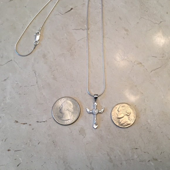 Sterling Silver Cz Cross with Angel Wings Necklace - Picture 11 of 16